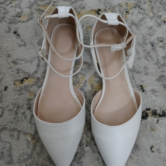 White Ankle Strap Flats - Picture 4 of 6